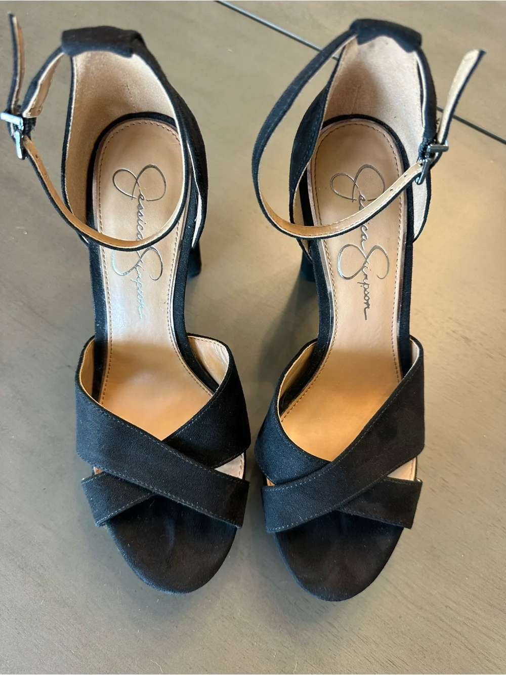 Jessica Simpson Black Platform Suede Ankle-Strap Heels